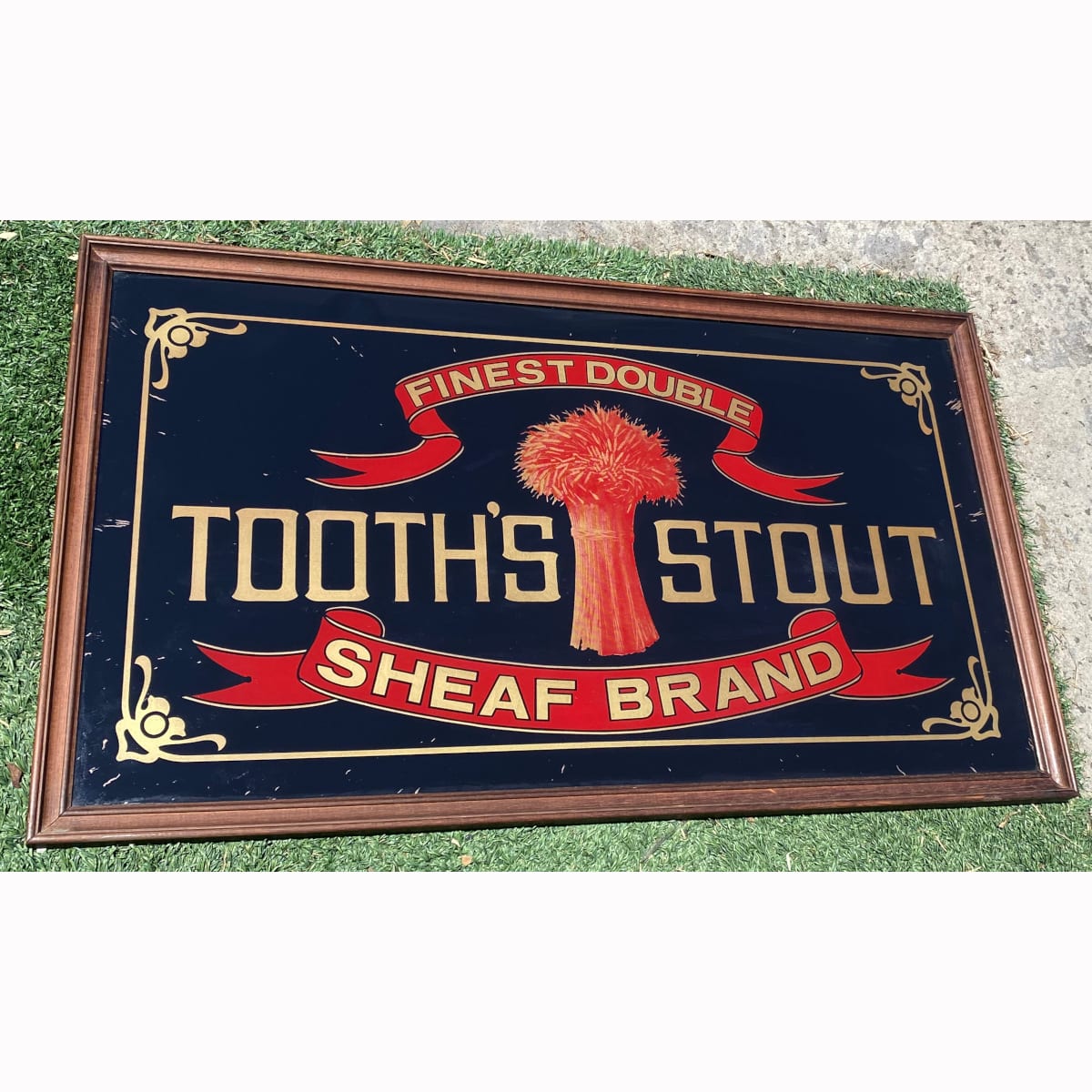 Framed glass fronted sign. Tooth's Stout. Finest Double. Sheaf Brand. (Not for post. Arrangements will have to be made by winning bidder for pickup or courier delivery)