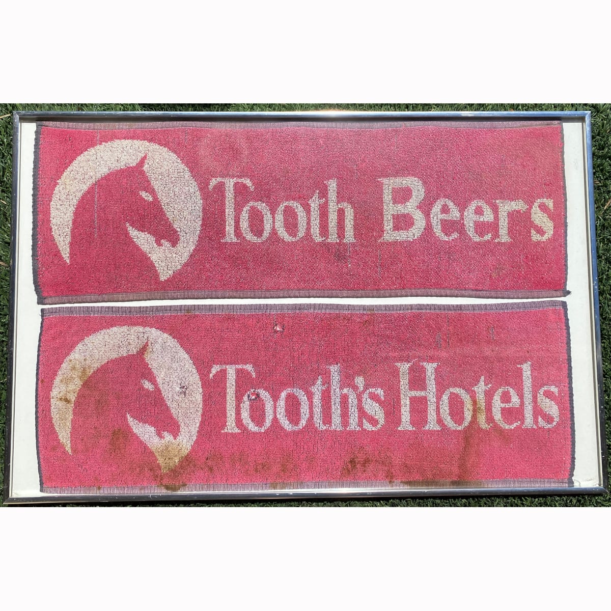 2 framed Bar runners / bar towels. Tooth Beers and Tooth's Hotels both with Horse head logo. (Not for post. Arrangements will have to be made by winning bidder for pickup or courier delivery)  (Sydney, New South Wales)