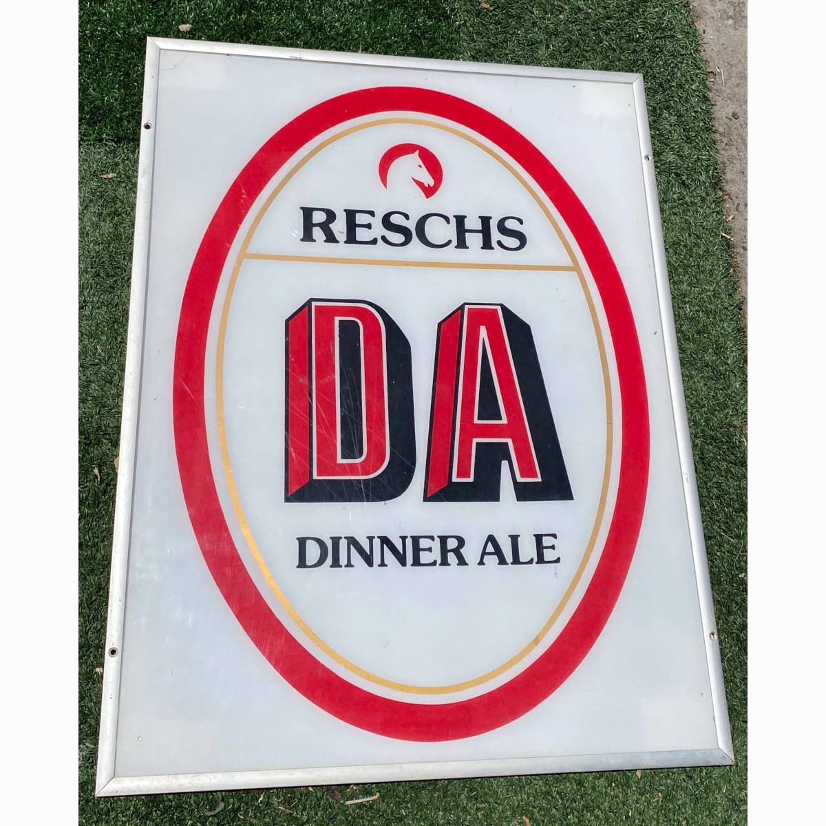 Large Perspex Advertising Sign. Reschs DA Dinner Ale. Tooths Horse Head. (Not for post. Arrangements will have to be made by winning bidder for pickup or courier delivery) (Sydney, New South Wales)