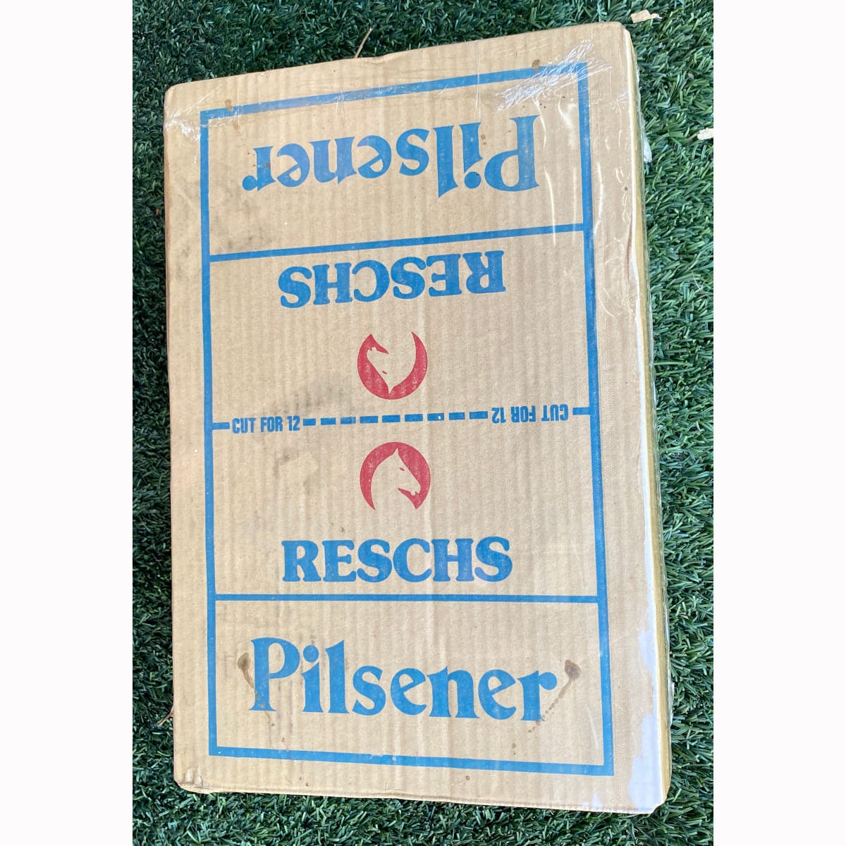 Original Cardboard Box. Resch's Pilsener. Empty Aluminium Cans inside. (New South Wales).