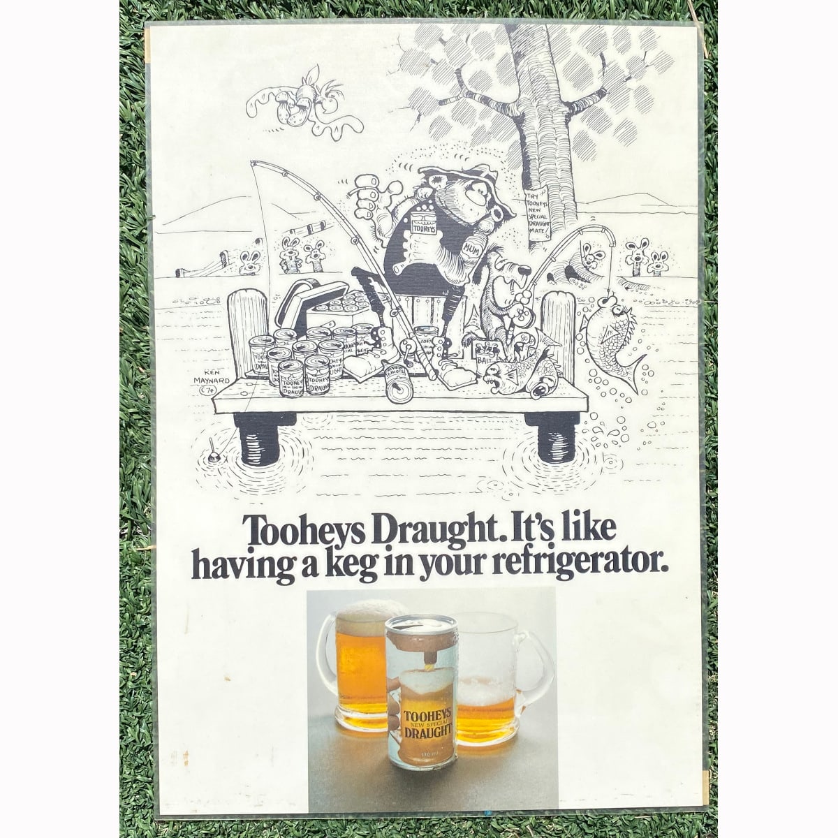 Advertising Poster. Tooheys Draught. Ken Maynard Cartoon: Fishing. (Sydney, New South Wales)