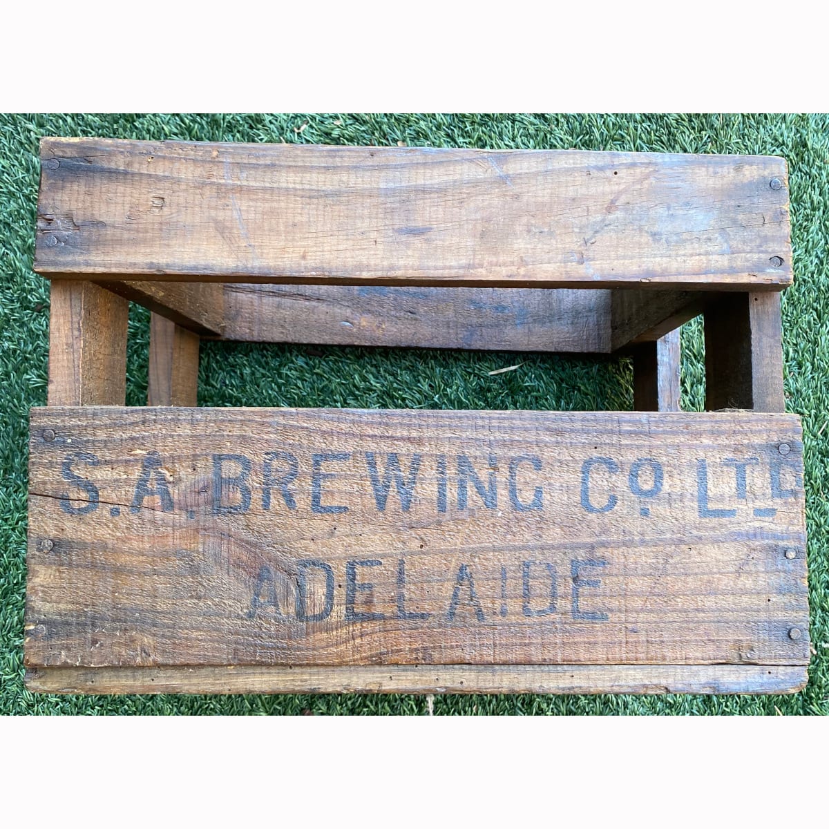Small wooden crate. S. A. Brewing Co Ltd Adelaide. 10 shilling deposit. (South Australia)