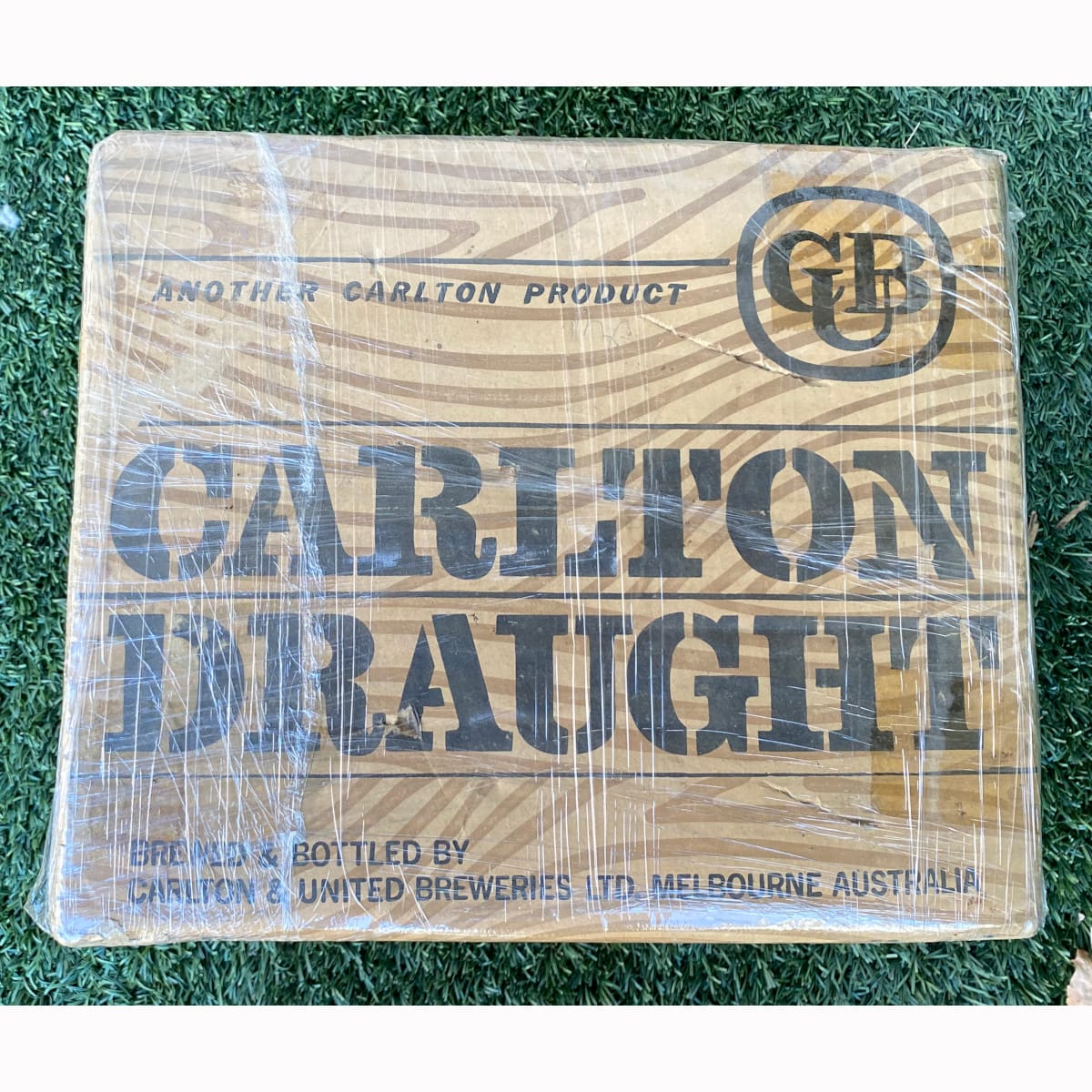 Cardboard Box. Carlton Draught. Another Carlton Product. Carlton & United Breweries Ltd Melbourne. Box filled with light packing and wrapped in plastic. (Victoria)