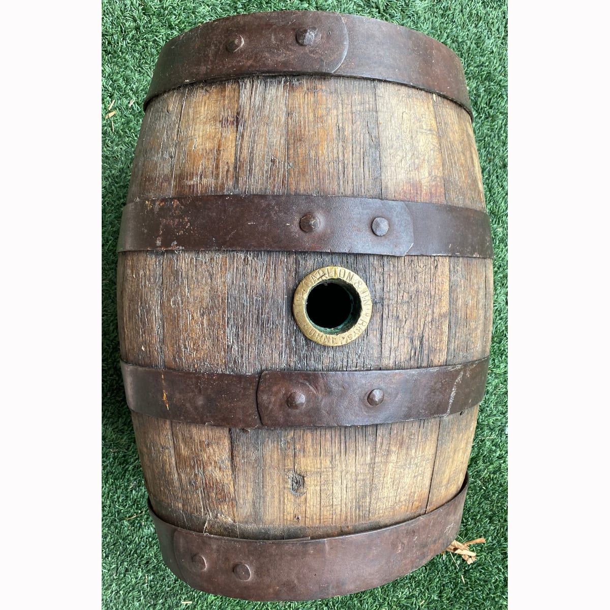 Beer Barrel. Carlton & United Breweries Melbourne. Brass bung. 08338 in ends, 10535 in edges of ends. (Not for post. Arrangements will have to be made by winning bidder for pickup or courier delivery)  (Victoria)