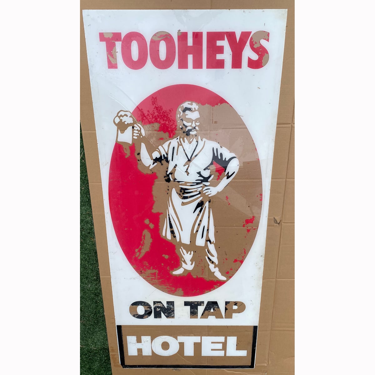 Large Perspex Sign. Tooheys On Tap. Man with foaming glass. Hotel. (Not for post. Arrangements will have to be made by winning bidder for pickup or courier delivery) (New South Wales)