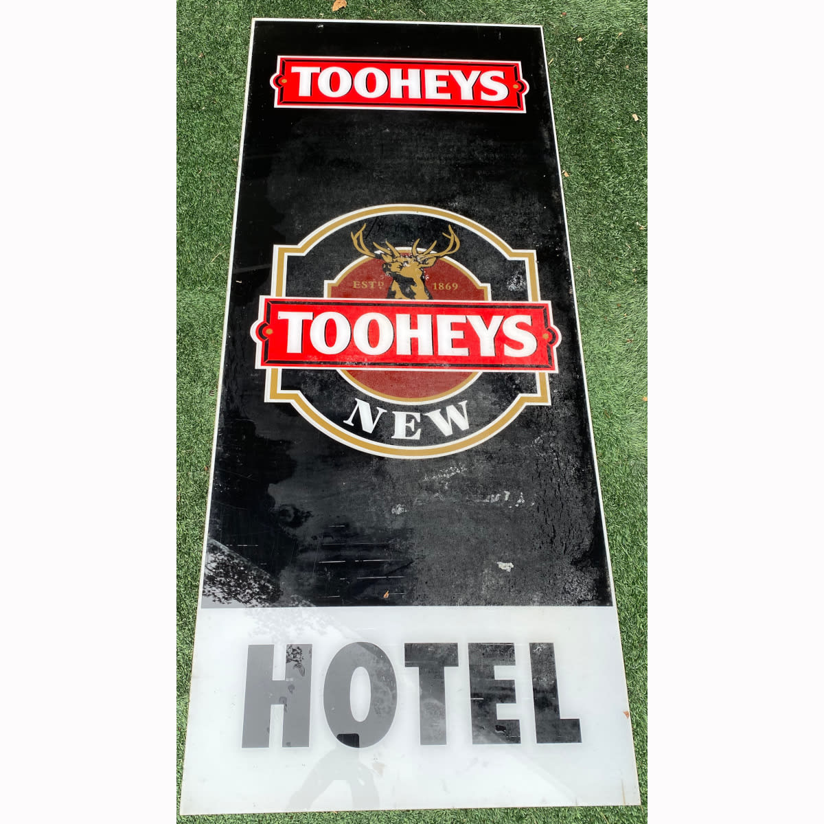 Large Perspex Sign. Tooheys New Hotel. Stags Head. Black background. (Not for post. Arrangements will have to be made by winning bidder for pickup or courier delivery)  (New South Wales)