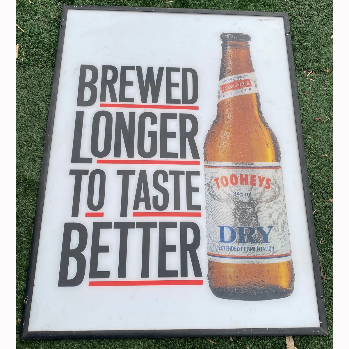 Large Perspex Sign. Tooheys Dry. Brewed Longer to Taste Better. (Not for post. Arrangements will have to be made by winning bidder for pickup or courier delivery)  (Sydney, New South Wales)