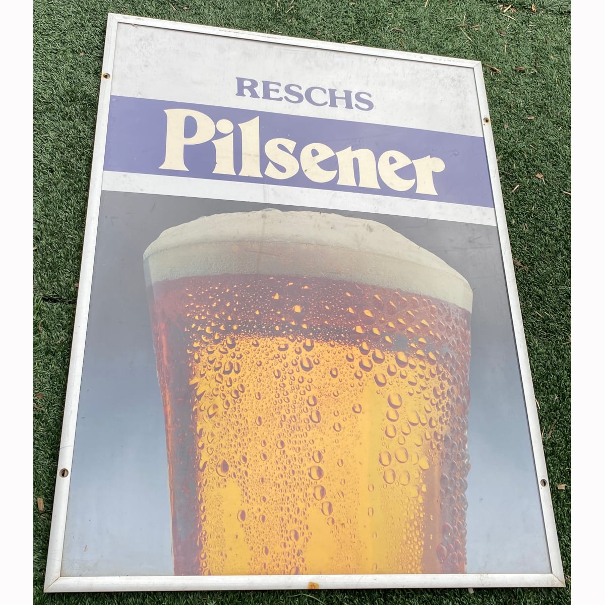 Large Sign. Reschs Pilsener. Foaming glass of beer. (Not for post. Arrangements will have to be made by winning bidder for pickup or courier delivery)  (Tooth & Co Ltd., Sydney, New South Wales)