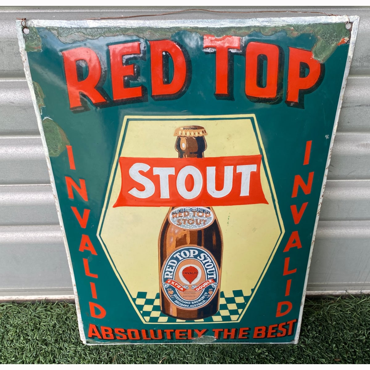 Enamel Sign. Red Top Invalid Stout. Bulimba Brewery. Queensland Brewery Ltd, Brisbane, Australia. Bottle Pictorial.