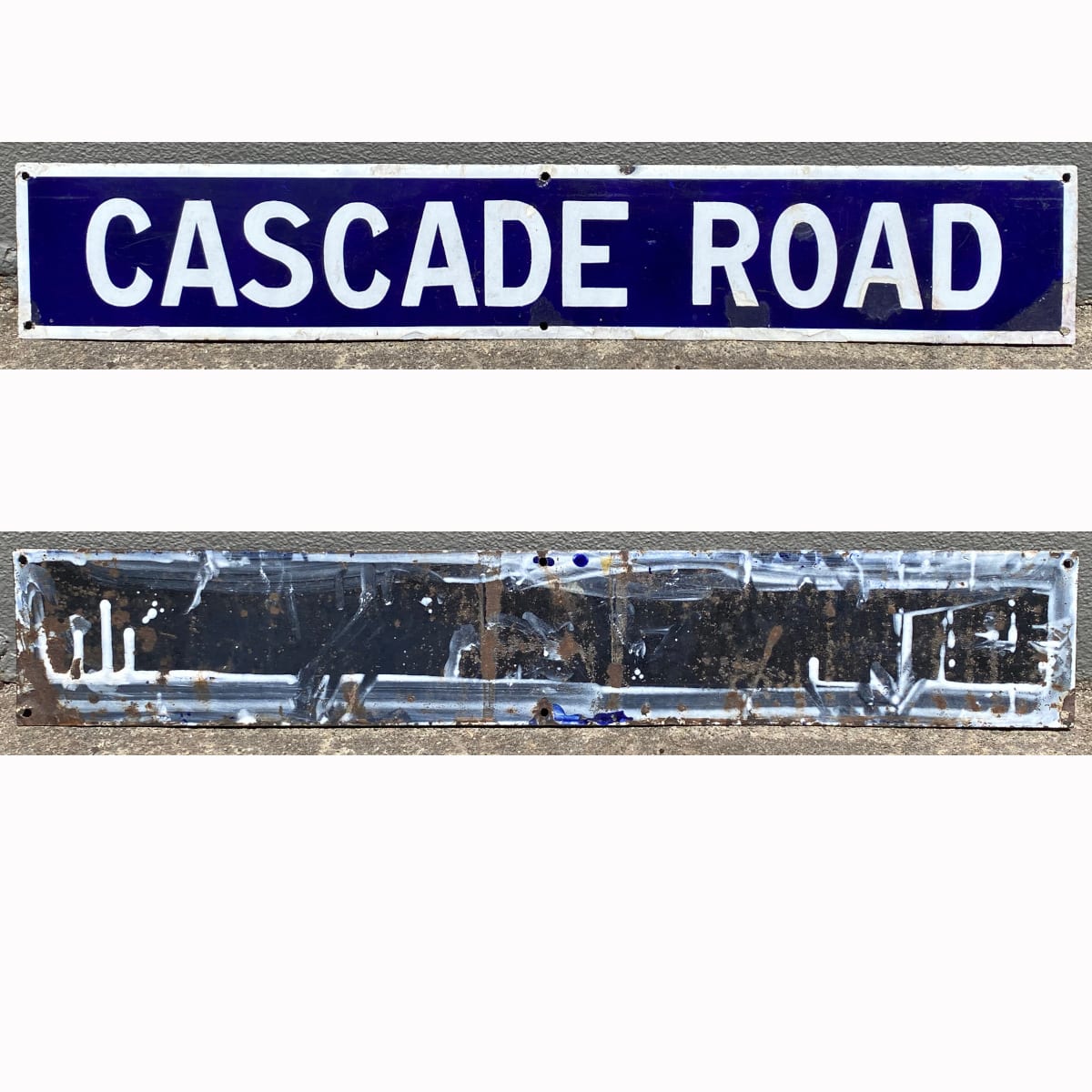 Enamel Sign. Cascade Road. Blue & White. Road to the Cascade Brewery, Hobart.(Tasmania)