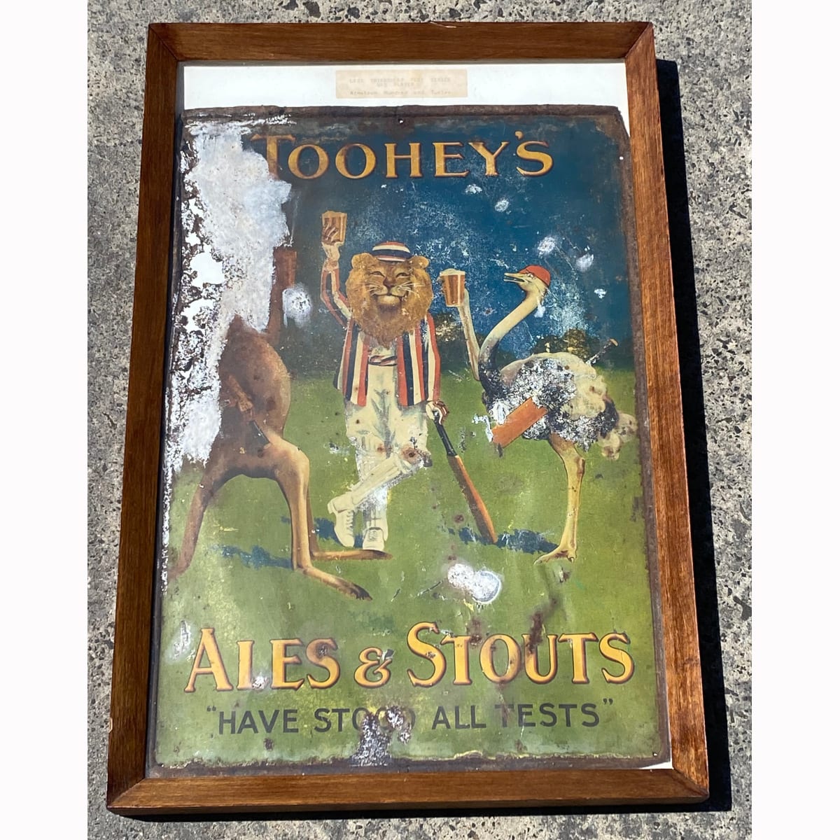 Advertising Tray. Toohey's Ales & Stouts Have Stood All Tests. Kangaroo, Lion & Ostrich (1912 triangular test cricket tournament held in England).