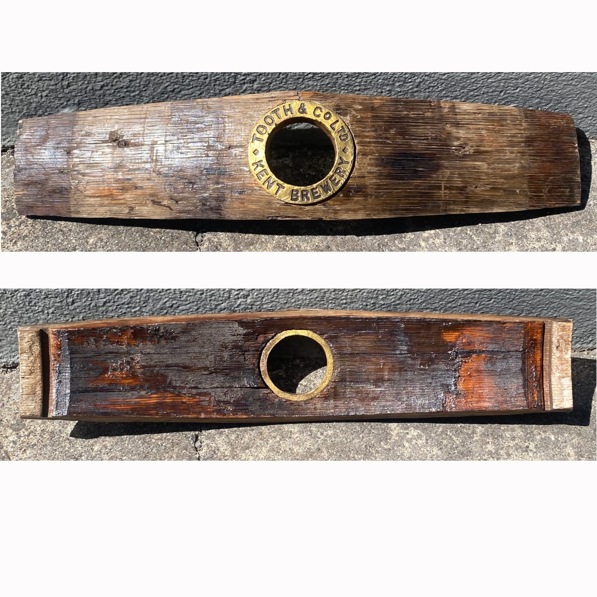 Barrel stave with brass bung surround. Tooth & Co Ltd Kent Brewery. (Sydney, New South Wales)