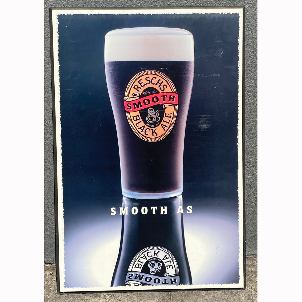 Heavy board backed advertising sign. Reschs Smooth Black Ale. Since 1897. Smooth as. (Sydney, New South Wales) (Not for post. Arrangements will have to be made by winning bidder for pickup or courier delivery)