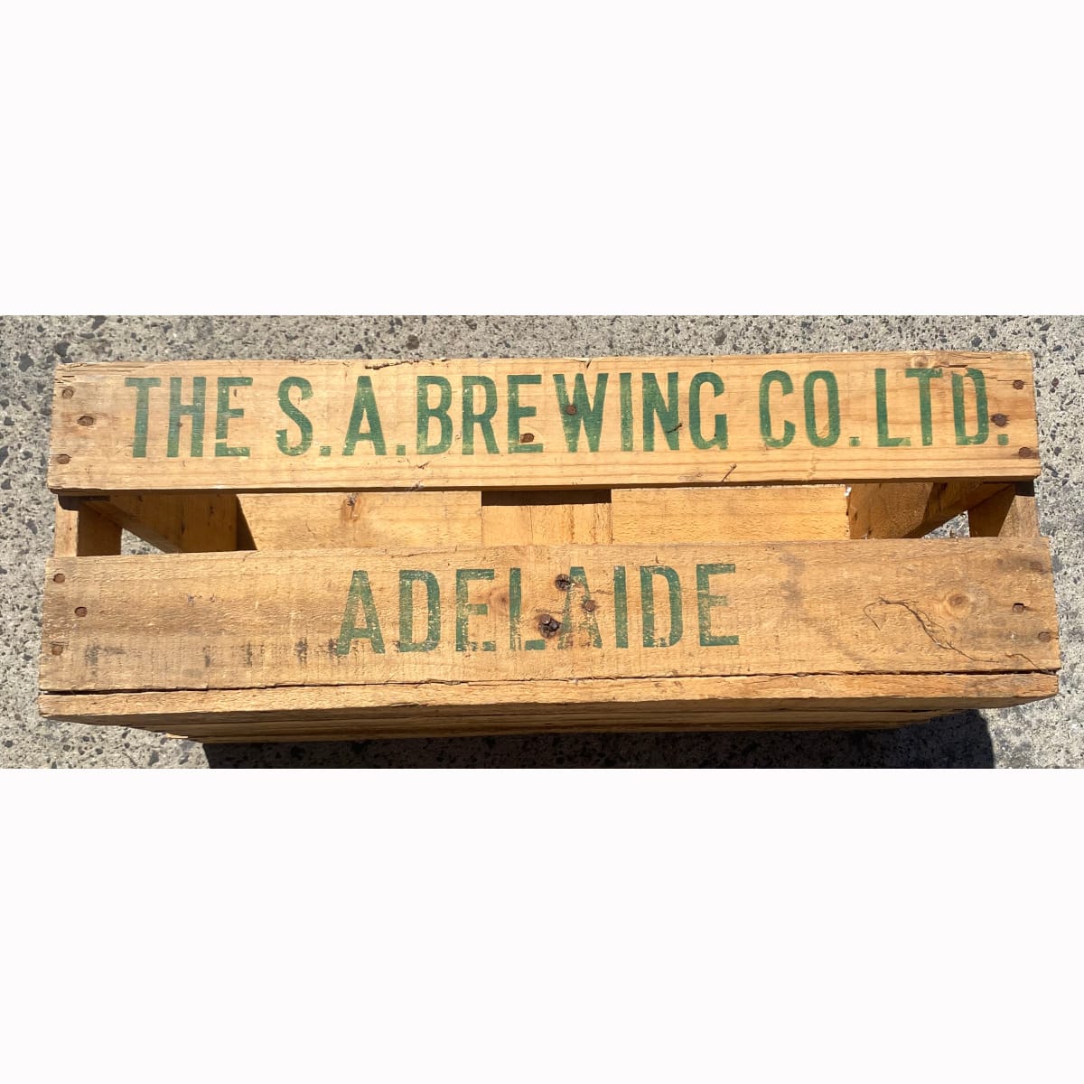 Crate. The S. A. Brewing Co. Ltd Adelaide. 5 shilling deposit.  (Not for post. Arrangements will have to be made by winning bidder for pickup or courier delivery)