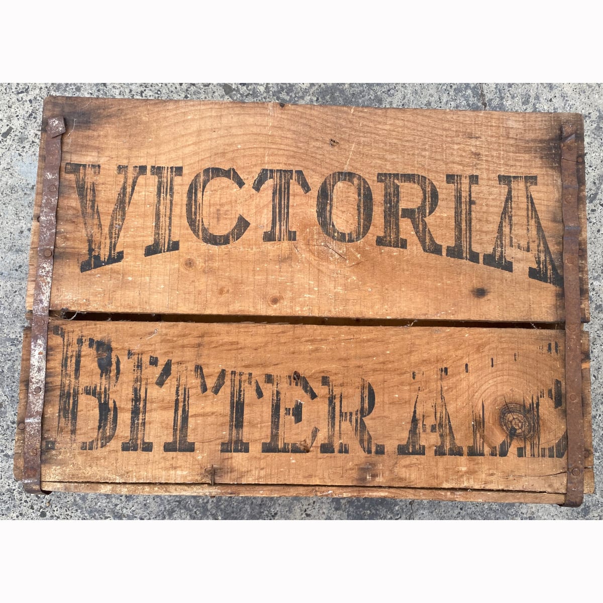 Large wooden Crate. Victoria Bitter Ale printed on two sides. Brewed & Bottled print on bottom mostly obliterated. (Not for post. Arrangements will have to be made by winning bidder for pickup or courier delivery)