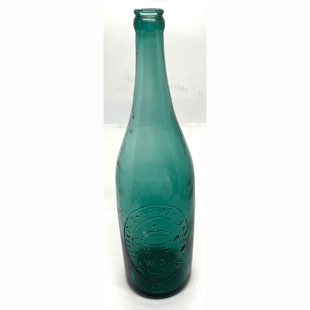 Beer. Perth Glassworks in Oval Badge. Crown Seal. Fabulous Green/Turquoise. 26 oz. (Western Australia)