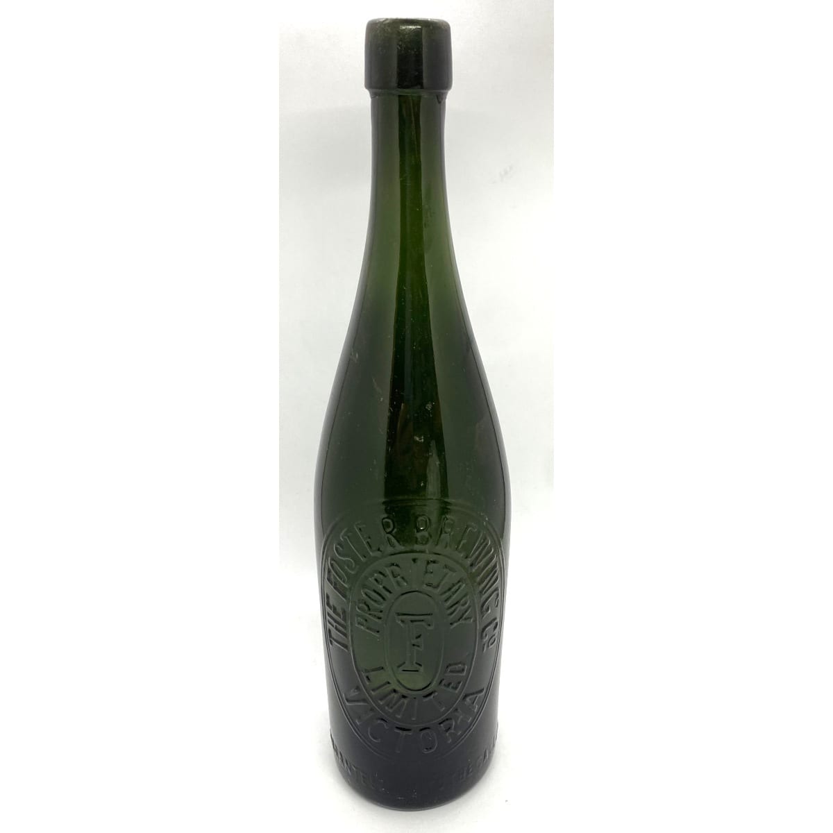 Beer Bottle. The Foster Brewing Co Pty Ltd. Green. Applied top. Ft base mark. Fosters. (Victoria)