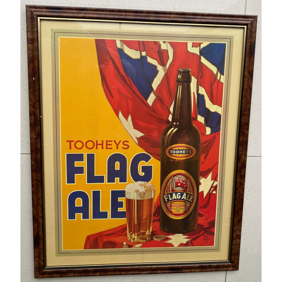 Framed Advertising Print. Tooheys Flag Ale. Standard Brewery. Sydney. Walter Jardine. Brooks Litho. (New South Wales) (Not for post. Arrangements will have to be made by winning bidder for pickup or courier delivery)