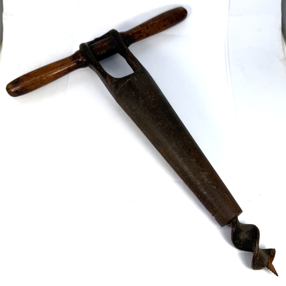 Bung Auger/Cutter. Cast Iron with wooden handle.