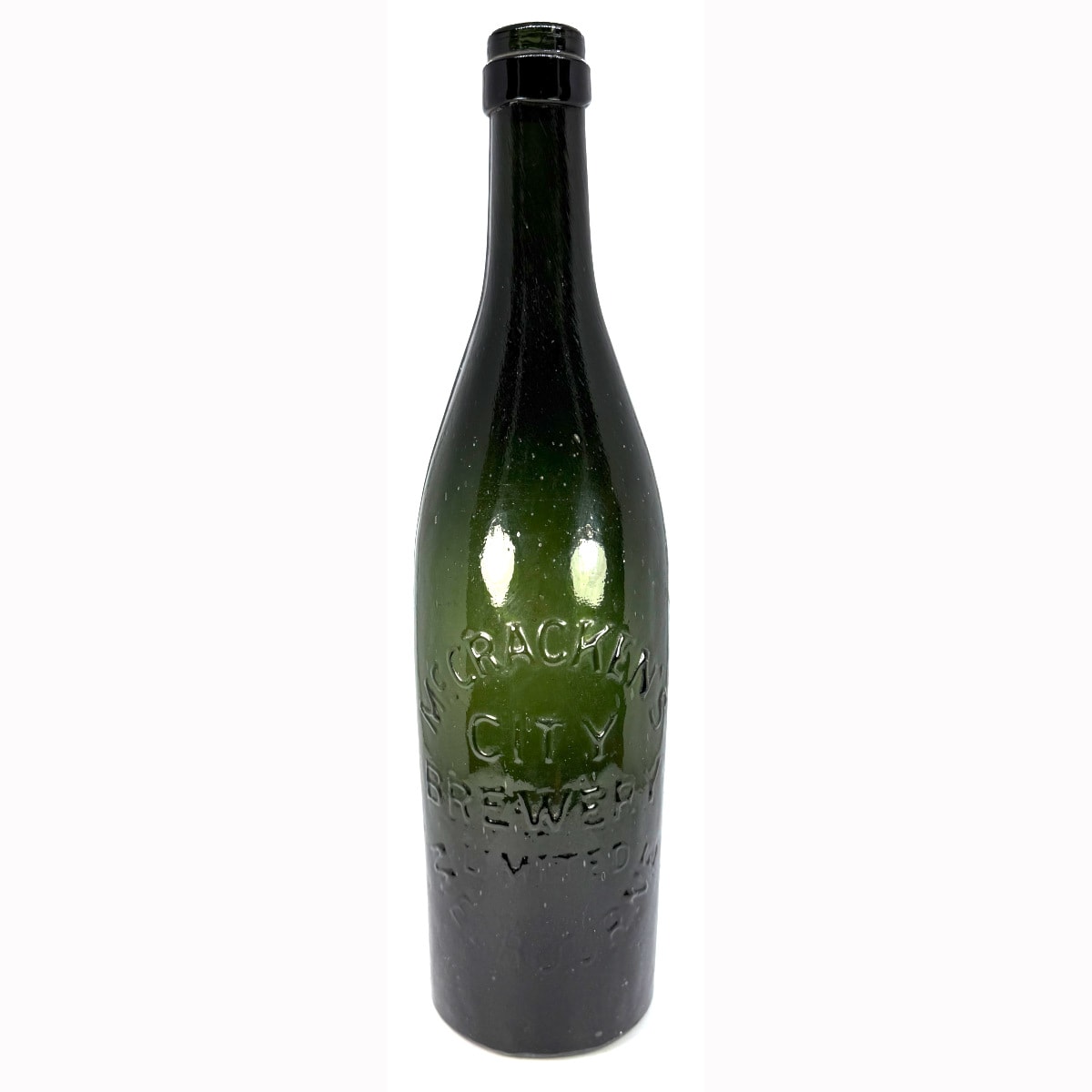 Beer. McCracken's, Melbourne. Ring Seal. Slightly indented base with no markings. Green. 26 oz. (Victoria)
