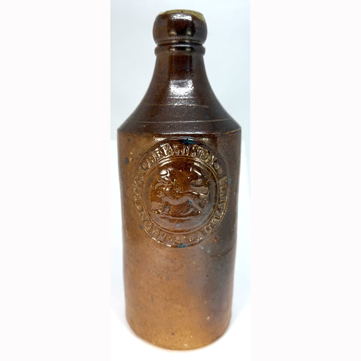 Stoneware Beer. Lion Brewery, North Adelaide. Slab Seal. Salt Glaze. 26 oz. (South Australia)