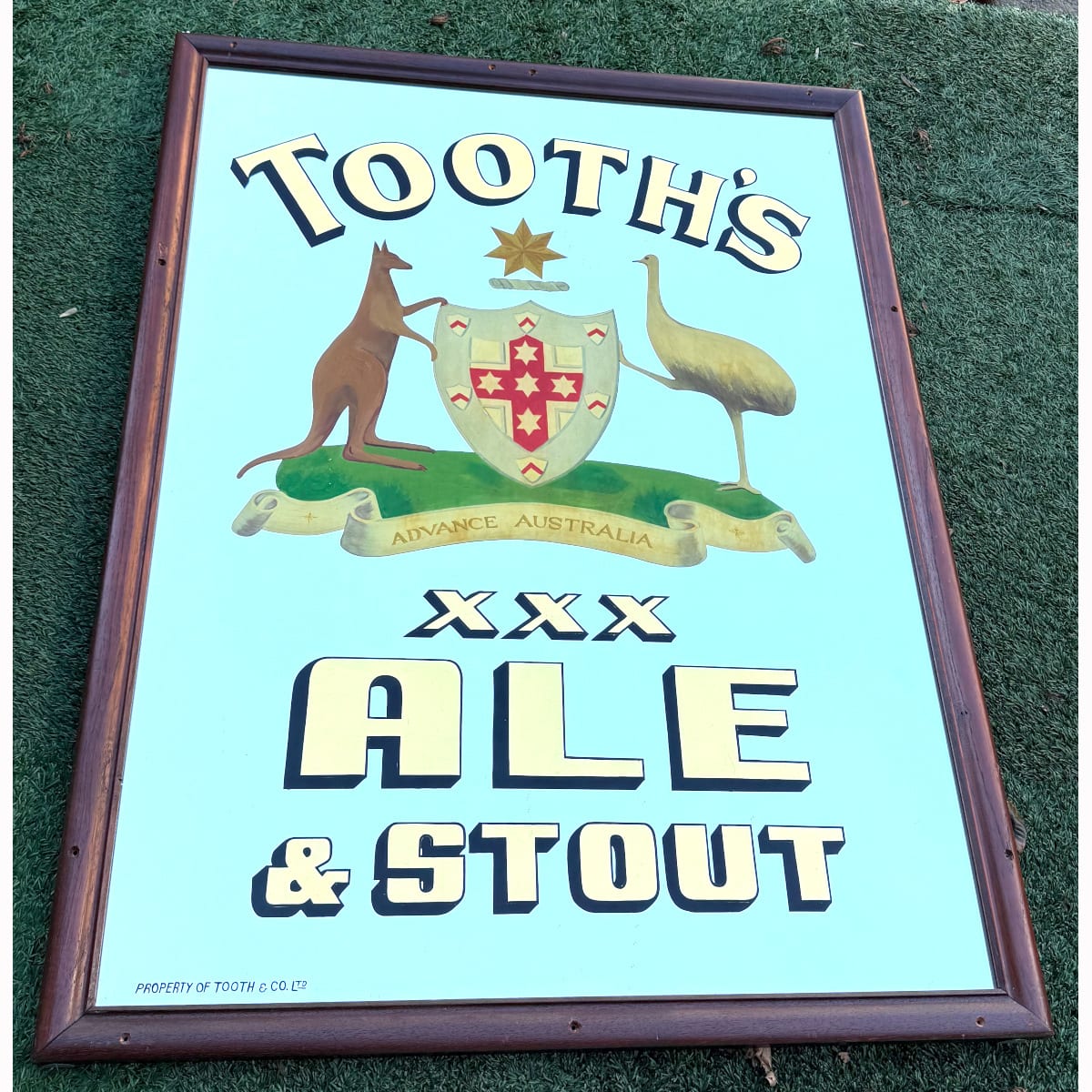 Mirror. Tooth's XXX Ale & Stout. Advance Australia Coat of Arms with Kangaroo & Emu. (New South Wales) (Not for post. Arrangements will have to be made by winning bidder for pickup or courier delivery)