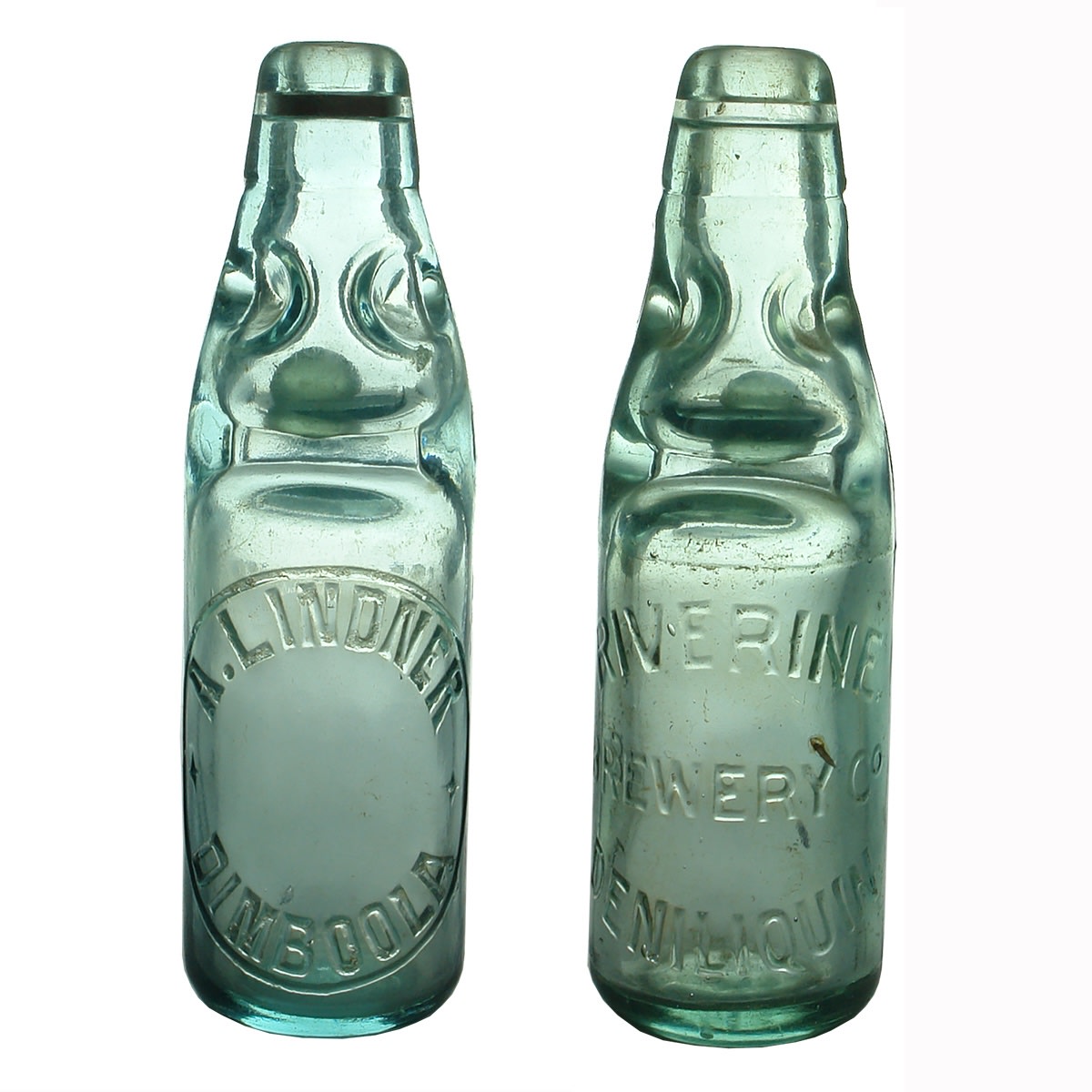 2 6 oz Codds. A. Lindner, Dimboola; Riverine Brewery Deniliquin. (Victoria & New South Wales)