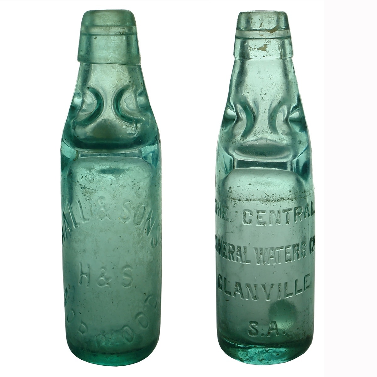 2 Codds: Hall & Sons, Norwood; The Central Mineral Waters Co., Glanville. 6 oz. (South Australia)