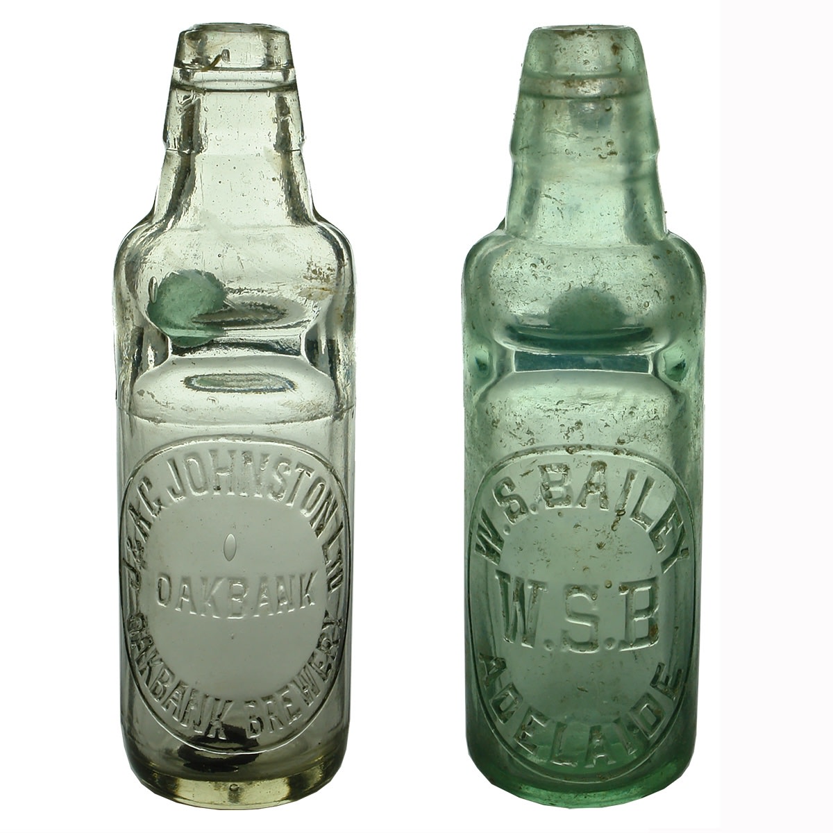 2 Codds: J. & A. G. Johnson Ltd Oakbank Brewery; W. S. Bailey, Adelaide. 6 oz All Way Pours. (South Australia)