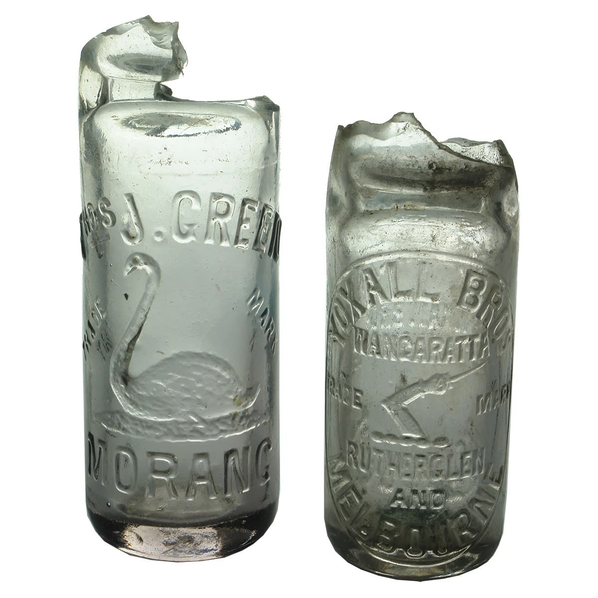 Codds. 1. Thos J. Green, Morang. Amethyst. 10 oz. 2. Yoxall Bros, Wangaratta, Rutherglen & Melbourne, Moonee Valley Co. Amethyst. 6 oz. (Victoria)