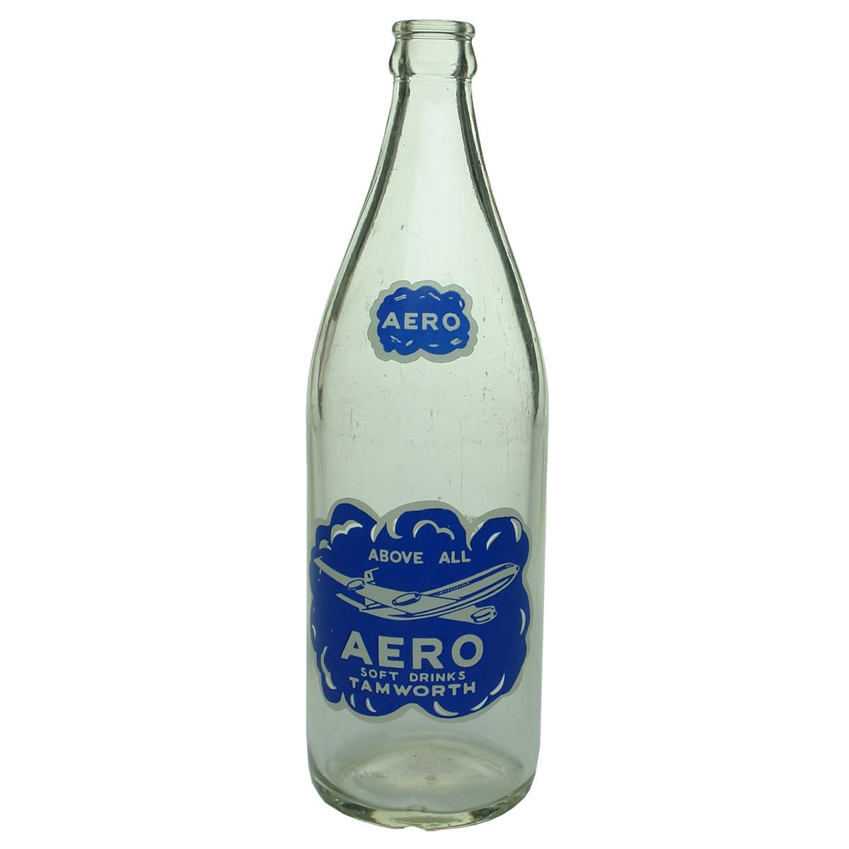 Pair of Plane Pictorial Ceramic Label Crown Seals: Aero Soft Drinks, Tamworth; Nowra Cordials. 24 oz. (New South Wales)