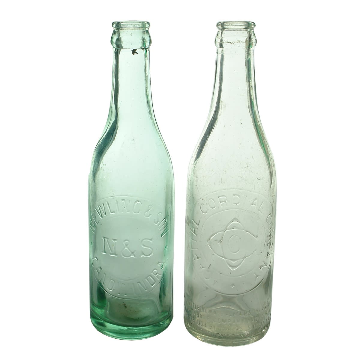 Crown Seals. 1. Newling & Son, Canowindra. Aqua. 10 oz. 2. Capital Cordial Company. Clear. 10 oz. (New South Wales)