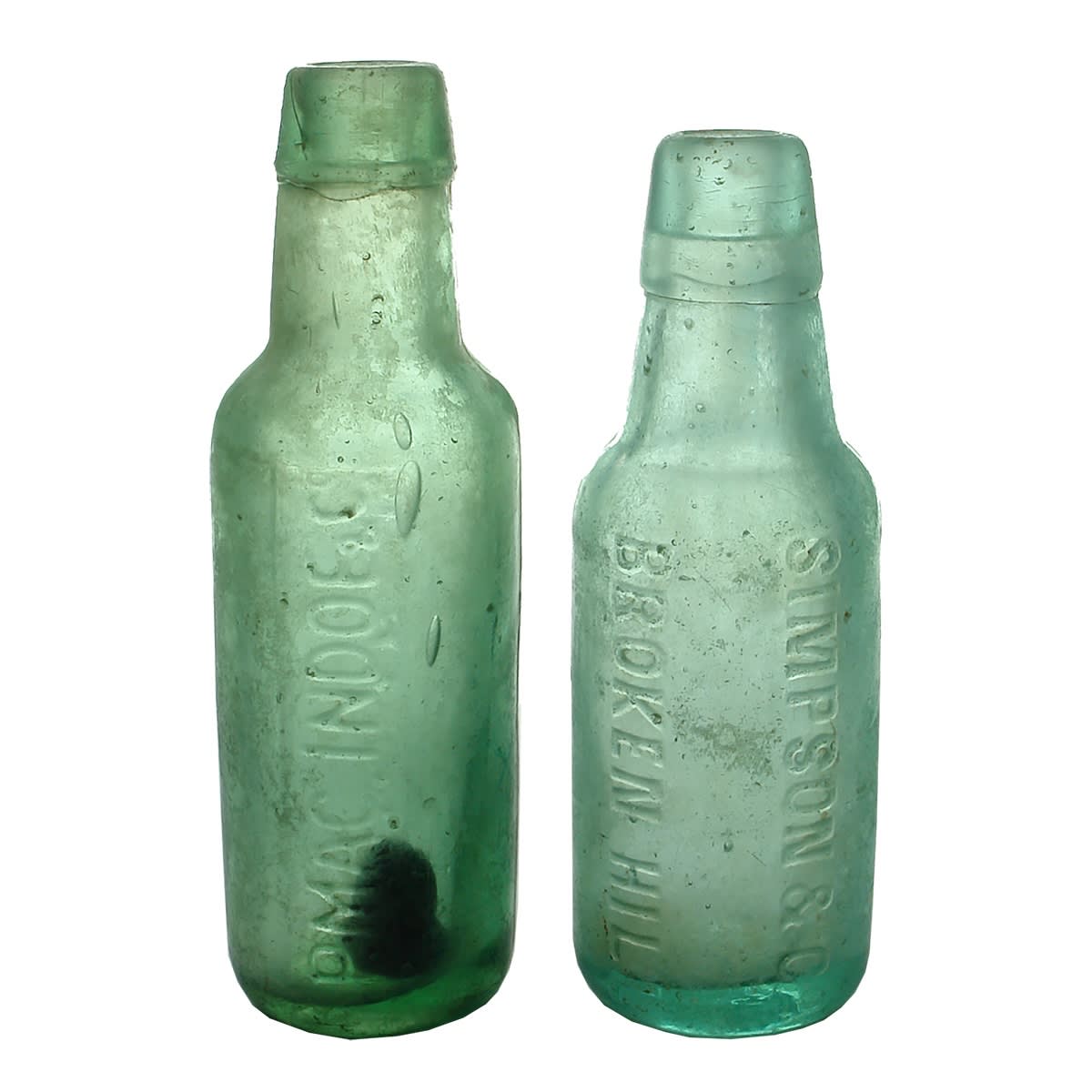 Four 6 oz Broken Hill (& Silverton) Lamonts: John Penrose; Mac. Indoe; Shelley; Simpson & Co. (New South Wales)