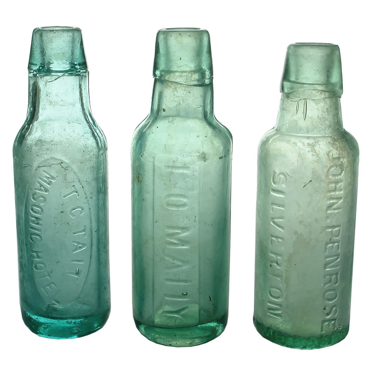 Three 6 oz Broken Hill (& Silverton) Lamonts: T. C. Tait, Masonic Hotel; E. O. Mally, Broken Hill; John Penrose, Silverton. (New South Wales)