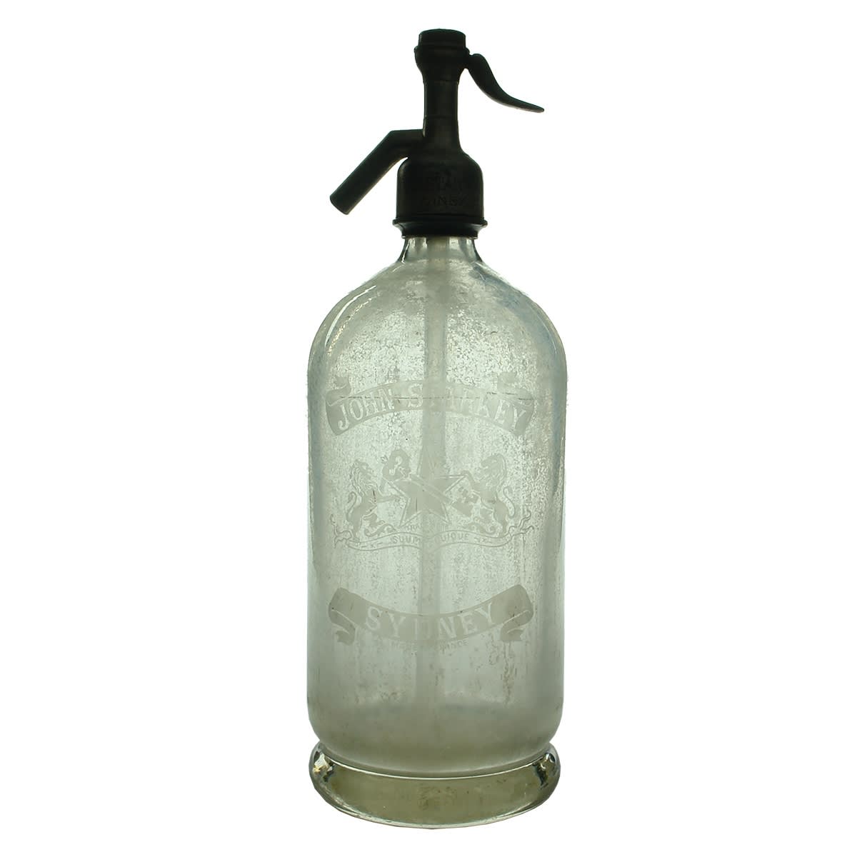 2 Soda Syphons. John Starkey Sydney; TADS, The Australian Direct Supply Mineral Water Co Ltd / Starkeys Ltd on shoulder. Both large 40 oz sizes. (New South Wales)