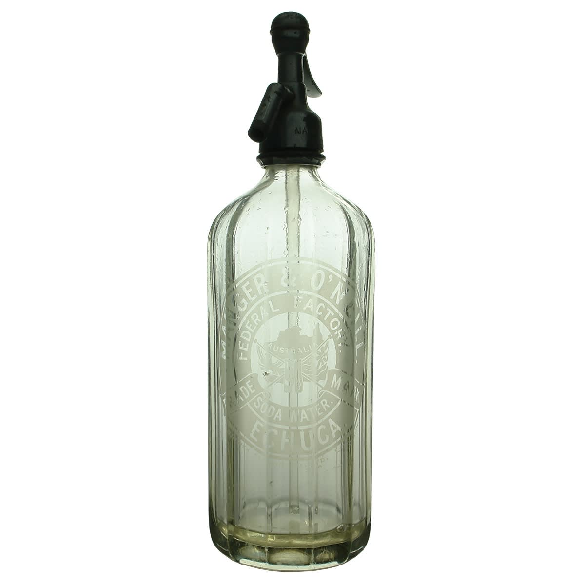 2 Soda Syphons. Manger & O'Neill, Federal Factory, Echuca and MON Brand Manger & O'Neill. (Victoria)