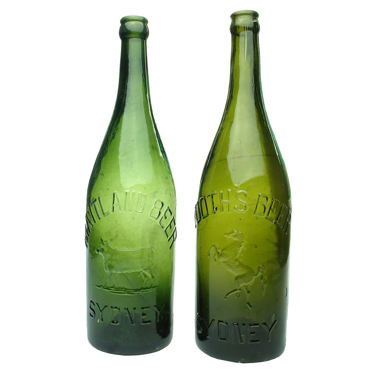 Beers. 1. Maitland Beer, Sydney. Green. 26 oz. 2. Tooth's Beer, Sydney. Green. 26 oz. (New South Wales)