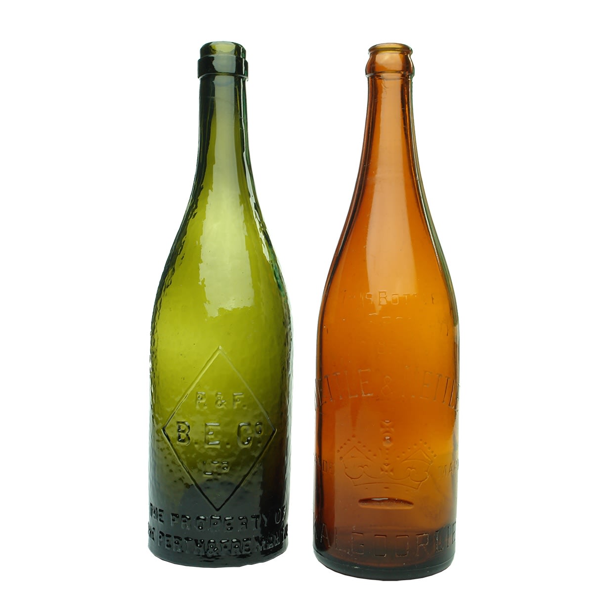 4 Beer like bottles. Perth & Fremantle BECO Ring Seal; Nettle & Nettle Kalgoorlie; CB & WB Newcastle; Cohn Bros Ltd Bendigo.