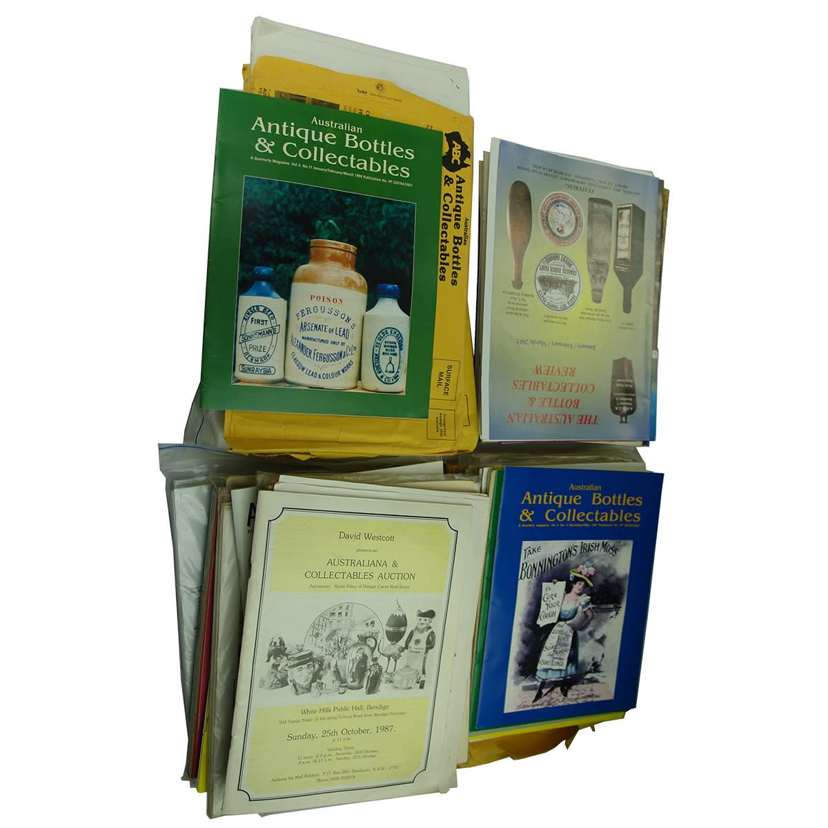 Books. Large box full of Australian bottle magazine and catalogues, mostly from the 1980s and 1990s.