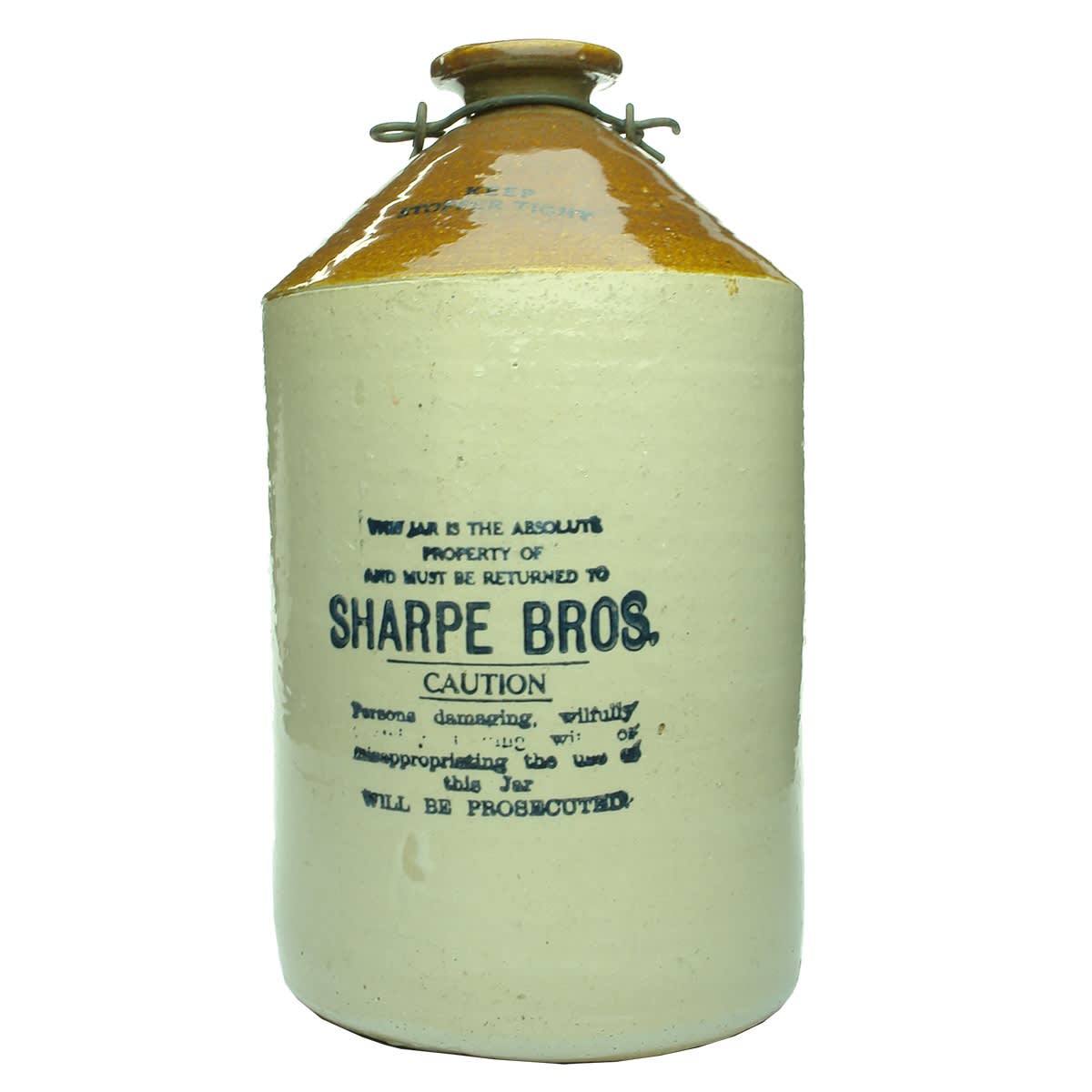Demijohn. Sharpe Bros. Internal Thread. Tan Top. 1 Gallon. (Australia & New Zealand)