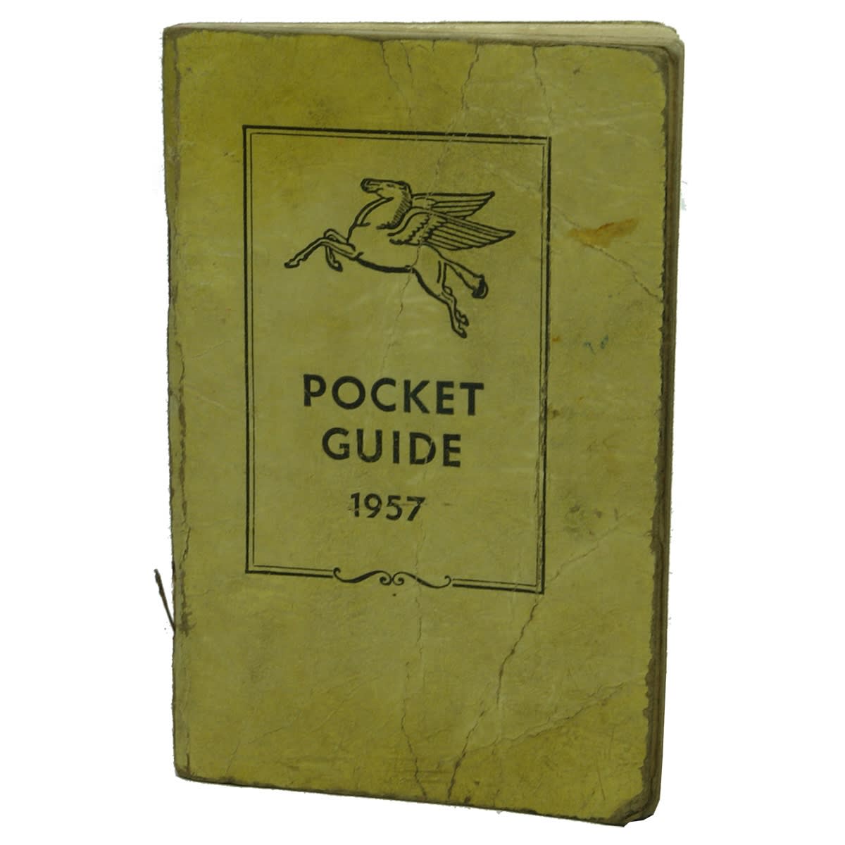 3 Garagenalia Items. Mobil Pocket Guide, 1957, Vacuum Oil Co. Pty. Ltd; Pegasus Clip With Enamelled Pegasus; Aluminium tag, Refill only with Mobiloil Special.