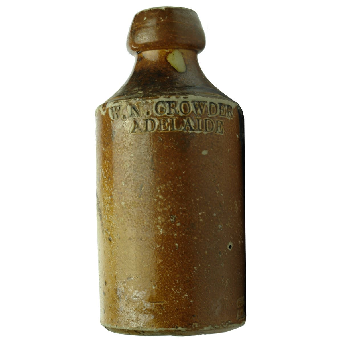 2 Ginger Beers: Both W. N. Crowder, Adelaide. Dark and light glazes. Doulton Lambeth to dark tan one. (South Australia)