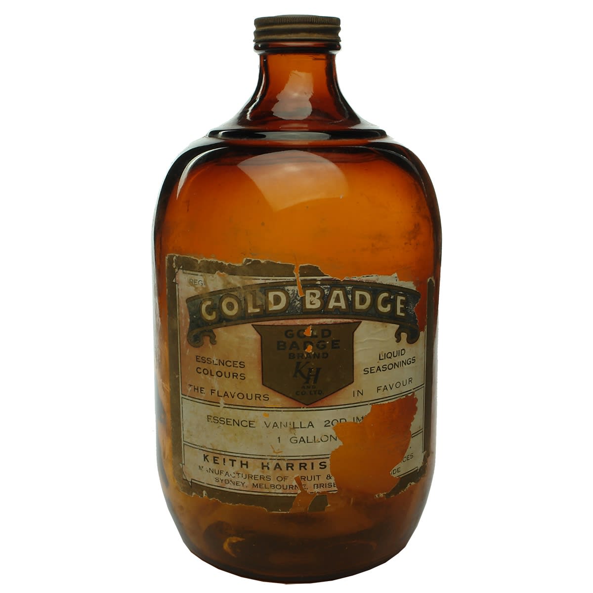 Flagon. Label for Keith Harris Gold Badge Essences. Vanilla Essence. 1 Gallon.