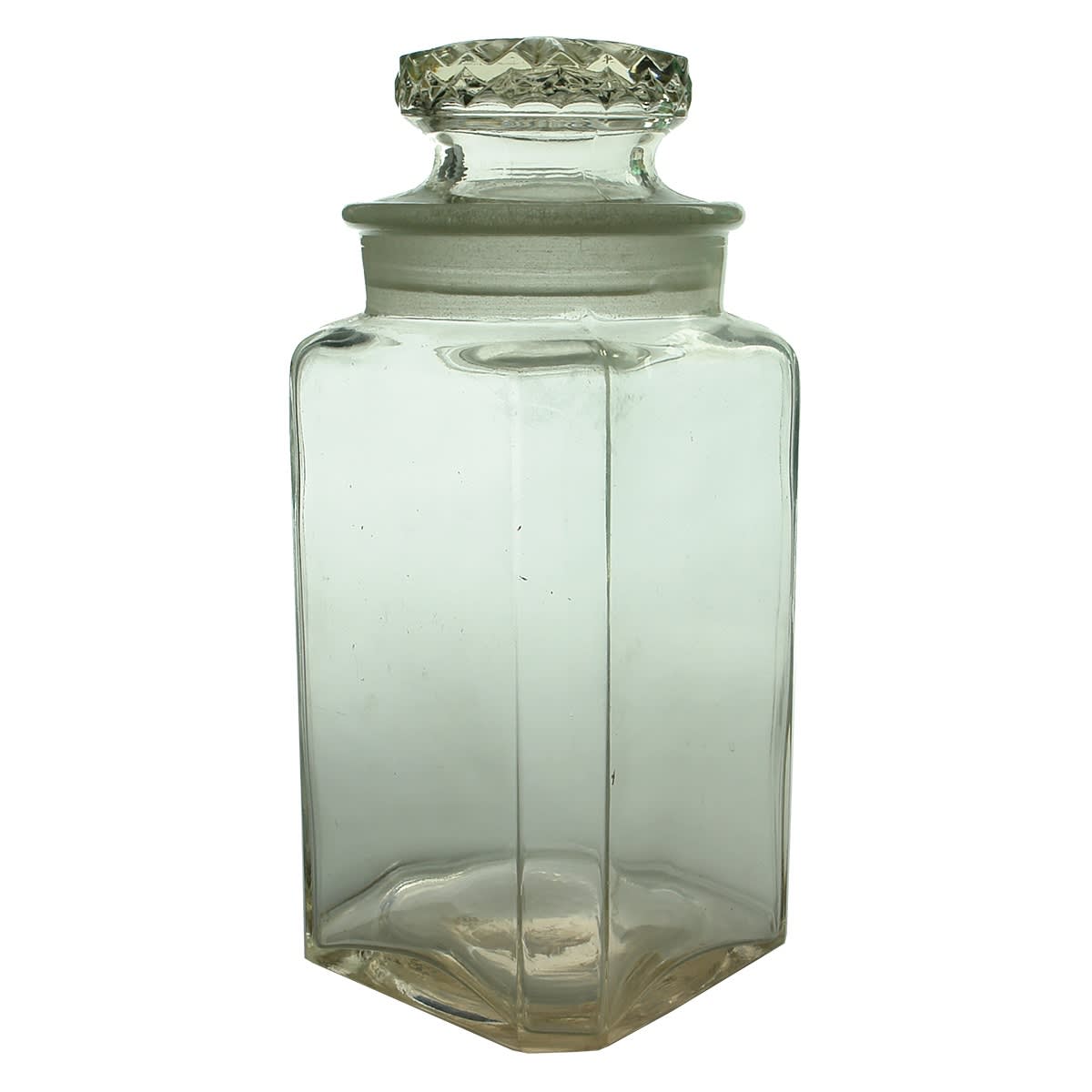 Lolly Jar. Pair of Lidded Square A. G. M. Made Counter Lolly Jars.