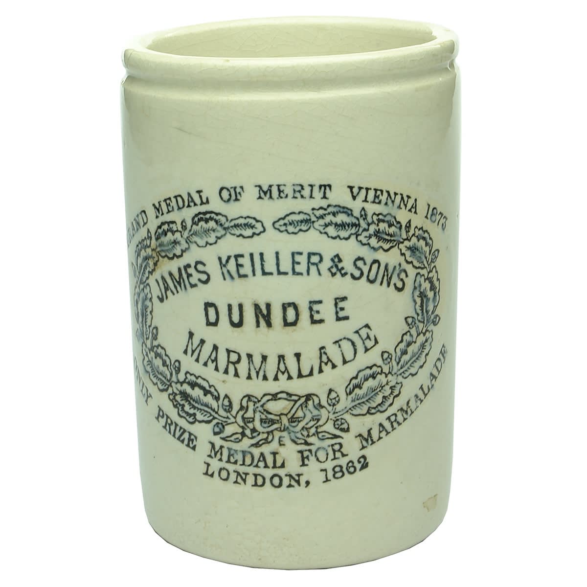 5 Pottery Jars. James Keiller & Son's Dundee Marmalade; Wigtownshire Dairy Stranraer Preserved Cream; J. Sainsbury's Potted Meats; Plain Cheese Jar; Henry Jones & Co IXL South Yarra..