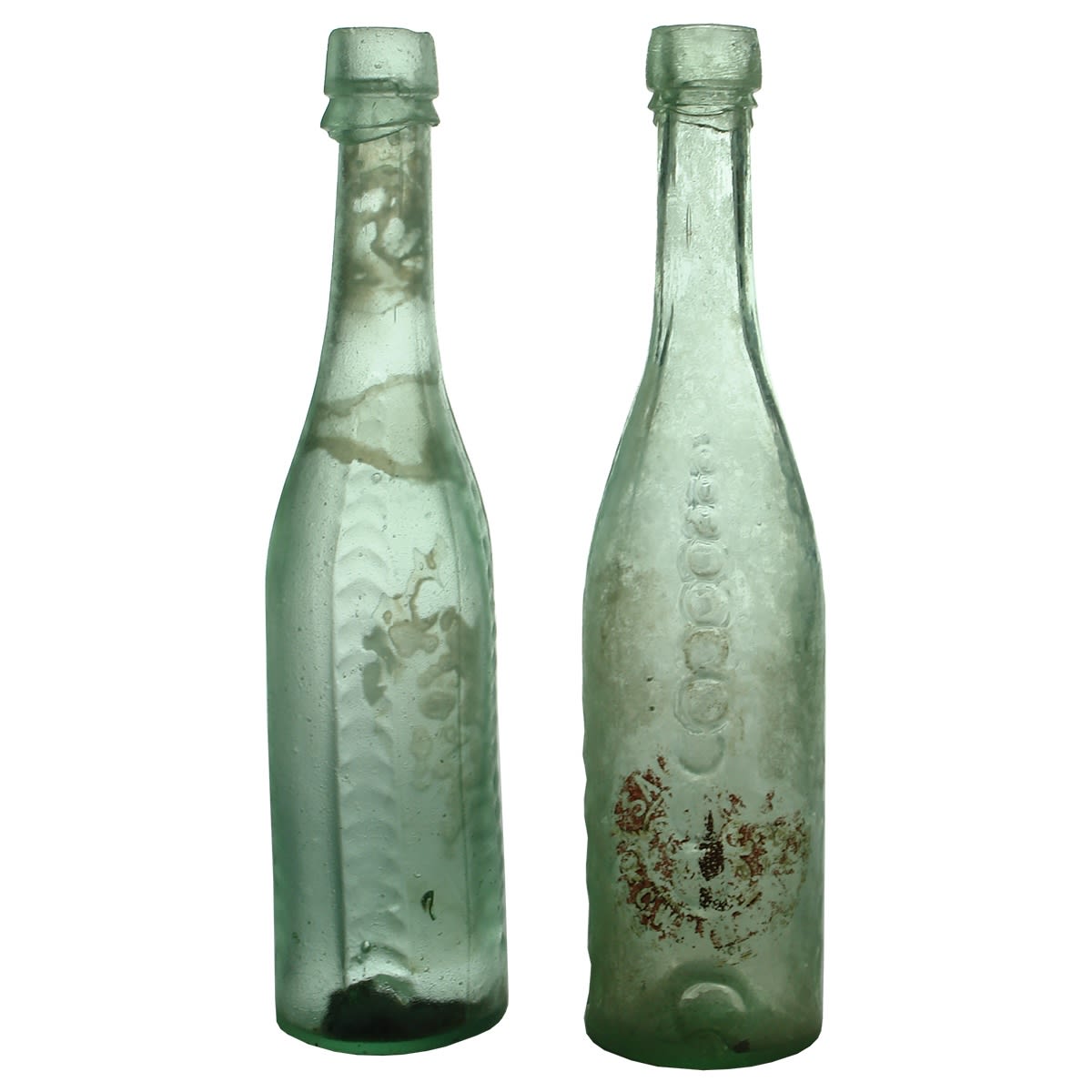 2 Salad Oils: Small "Dimple Vinegar" type with partial Salad Oil label; Small Chevron type.