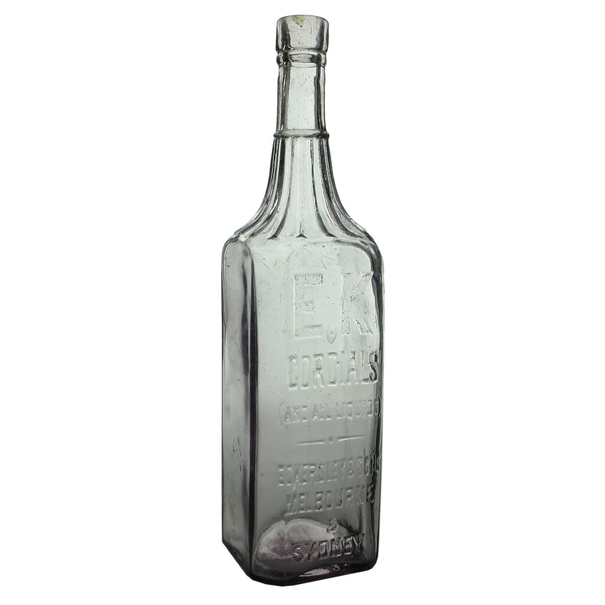 4 Household Bottles: EK Cordials Eckersley & Sons; Cunliff & Paterson Amethyst; 2 Sizes of Castor Oil.