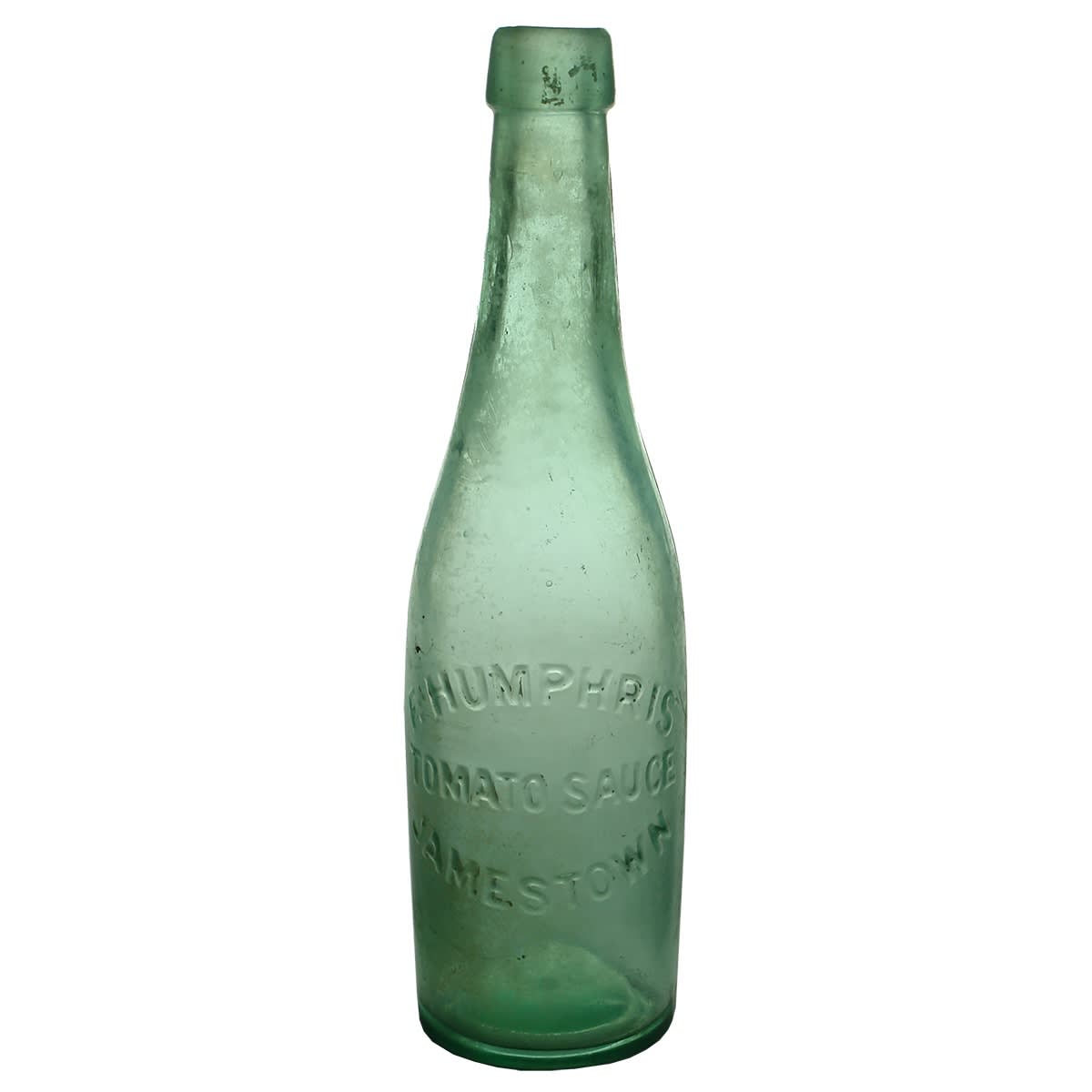 2 Household Bottles: F. Humphris Tomato Sauce Jamestown; Humphris & Sons Ltd Adelaide & Jamestown fancy shaped bottle. (South Australia)
