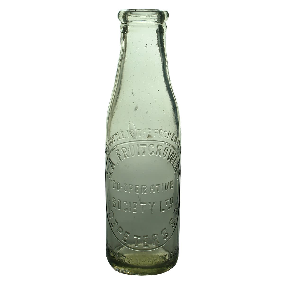 2 bottles: Chutney & Sauce. S. A. Fruitgrowers Co-Operative Society Ltd., St. Peters Chutney; Sovereign Brand Perth screw top sauce. (South Australia & Western Australia)