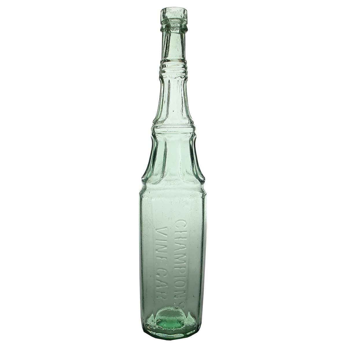 3 Household Bottles: Champions Vinegar; Dimple Vinegar; Bickfords Cordials with script writing.